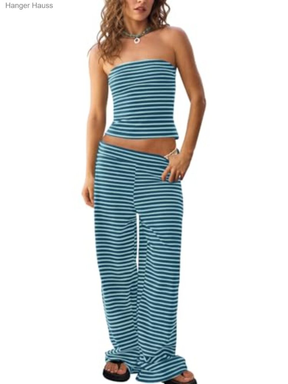 Striped Tube Top and Wide Leg Pants Matching Set Lounge 2 Piece Summer Outfit